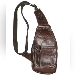 BULLCAPTAIN Leather Men Sling Crossbody Chest Bag